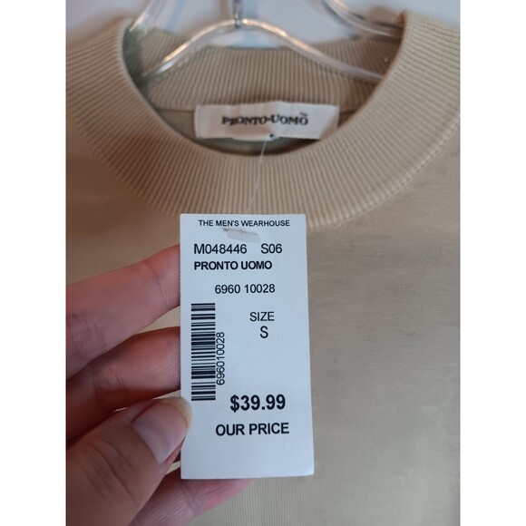 New Pronto Uomo Mens Silk Blend Soft Knit Pullover Sz Small Tan Mock Neck - Picture 3 of 6